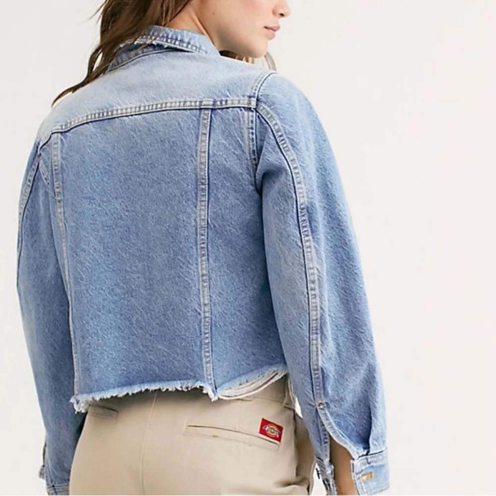Free People We The Free Indira Distressed Denim Jacket Large - Picture 4 of 13